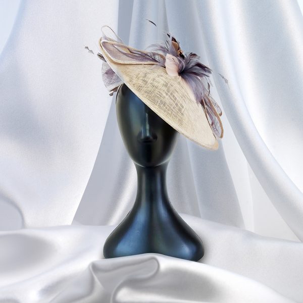 Large Brimmed Two-Tone Beige & Taupe Fascinator