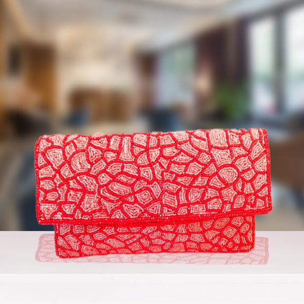 Coral Beaded Clutch