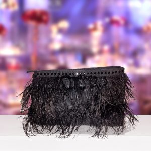 Black Feather And Satin Clutch